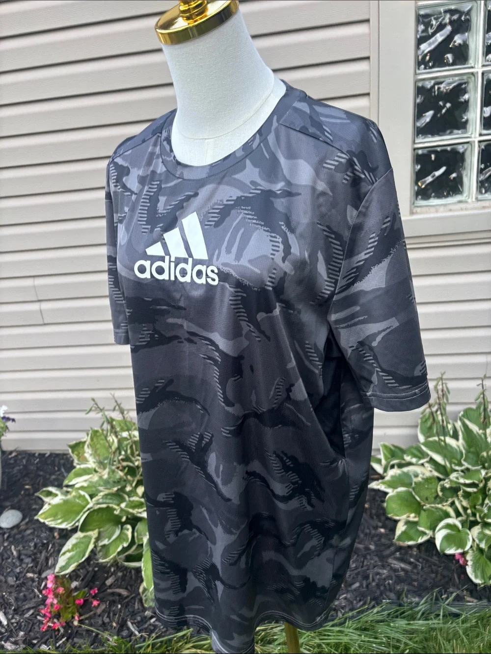 adidas Gray and Black Camo Short Sleeve Tee